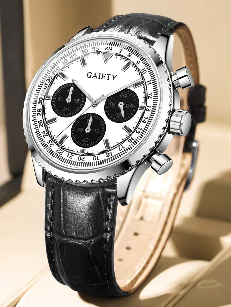 1 Stück Herren Quarzuhr, Lässig Business Klassisch mit drei Augen, gemischte Skala, runder Zifferblatt, geeignet für täglichen Gebrauch, Dekoration oder Geschenk für Freunde und Väter