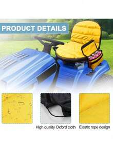 800D Heavy-Duty Oxford Fabric Yellow Universal Riding Lawn Mower Seat Cover - 1 Piece Premium Lawn Mower Seat Protector With Drink Pouch - Outdoor Protective Cushion For John Deere, Kubota, Cub Cadet, & Garden Lawn Tractors