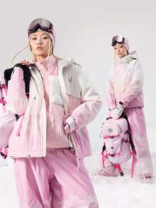 VECTOR MOTION 3层加厚连帽滑雪服，男女通用，全压胶，弹力面料，防风，保暖，耐用，透气，适用于单板/双板滑雪 - 粉色 - 查看 7