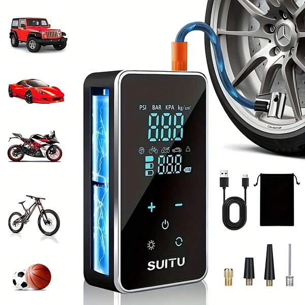 150PSI Mini Compresor de Aire con Manómetro Digital, Inflador de Coche con Cable/Inalámbrico, 4 Modos de Inflado, Luz LED Incorporada (El Modelo con Cable Solo Admite Uso en Automóvil; El Modelo Inalámbrico Cuenta con Enchufe de 12V CC/Batería de Ión de Litio de 7.4V 2000Mah). Bomba de Inflado No Automática. Bomba de Aire Compacta e Inteligente Adecuada para Automóviles, Motocicletas, Bicicletas y Balones. Regalo de Navidad.