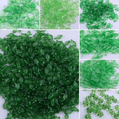 100 piezas de cuentas de hojas verdes de acrílico, cuentas de hojas transparentes para hacer joyas, collares, aretes, manualidades de primavera y plantas DIY