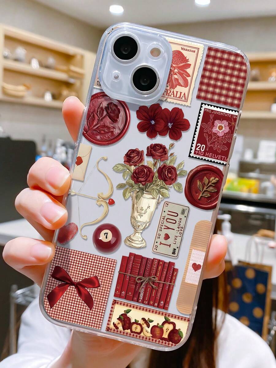 1个红色拼贴图案透明TPU全包防震防指纹手机壳,兼容三星Galaxy/ 17/17 Pro/17 Pro Max、16/16 Pro/16 Plus、15/15 Pro Max/15 Pro、11/12/13/14 Pro Max、11 Pro/11 Pro Max、12 Pro/12 Pro Max、13 Pro/13 Pro Max、14 Pro/14 Pro Max,软壳材质,时尚创意 - 彩色 - 查看 1