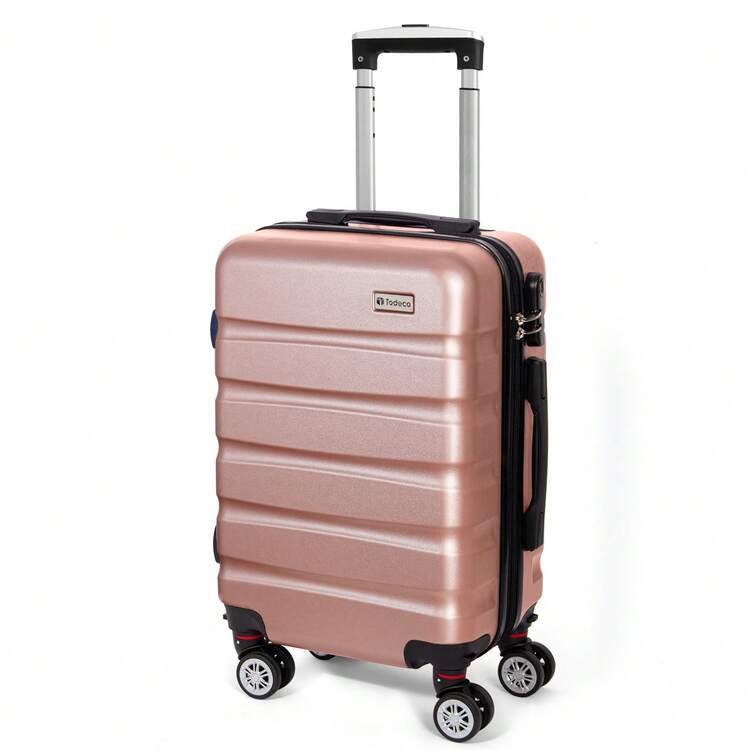 Todeco Travel Suitcases, Travel Trolley, Rigid And Lightweight ABS And PC Cabin Suitcase With Telescopic Handle, 4 Double Wheels, 56 X 36 X 22 Cm, Durable, Travel Luggage - 玫瑰金色 - 查看 1