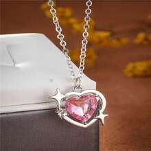 Fashion Pink Heart Synthetic Pendant Necklace Christmas Gift Synthetic Gemstone Jewelry - Bạc - Xem 2