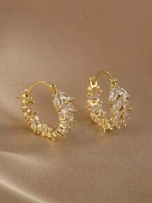 Andkiss 1pair Wheat Spike Shape Earrings With Rhinestone Embellishment - Nhiều màu - Xem 2