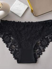 Set de 6 bragas de algodón de unicolor con elegante encaje para damas - Multicolor - Ver 4