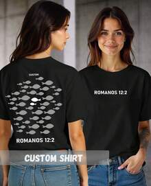 Streetwear Religious T-Shirt Romans 12:2 Verse New Testament Faith God Rowing Against The - 黑色 - 查看 2