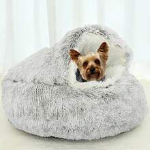 Dog Round Winter Warm Sleeping Bag - Long Soft Calming Pet Bed With Short Plush, Crystal Velvet & Oxford Bottom, Cloud-Like Nest For Cats/Dogs, Winter Wellness & Nesting Instinct Approved, Machine Washable 40x40cm, Multiple Soft Colors (Pink/Gray/Beige) - Cà phê nâu - Xem 3