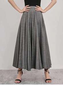 Women's Elegant Long Skirt - Fashionable Casual Solid Color Layered A-Line Skirt, Formal/Party/Daily Wear, Machine Washable Non-Sheer Long Skirt, Suitable For Gatherings, Events, Office - Autumn/Winter , Non-Sheer Fabric Spring - Grey - View 3