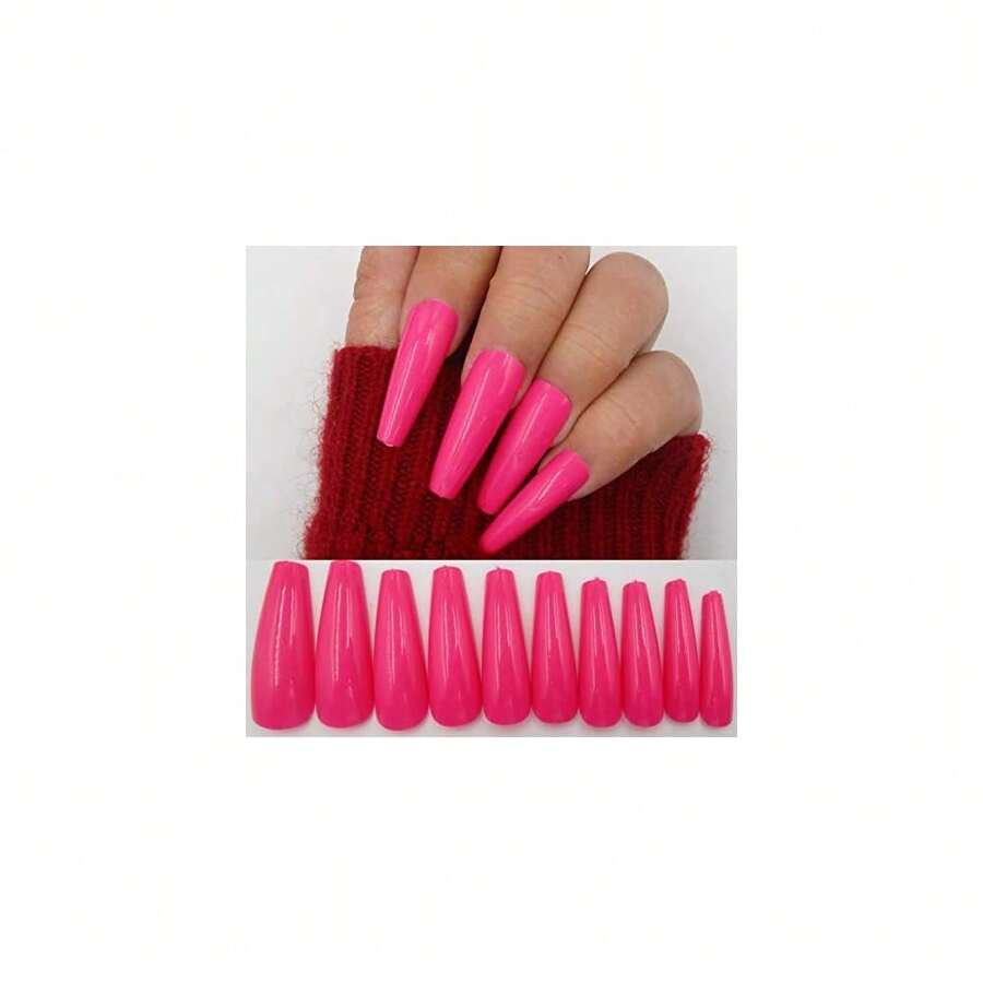 100pc Colored Coffin Press On Nails Long Ballerina False Fake Nail Tips Rose Red Full Cover Manicure Design Acrylic Nails For Women Teen FFgirls (Rose Red){Inchcolor_nameinch:InchRoseRedinch} - 玫瑰紅色 - 查看 1
