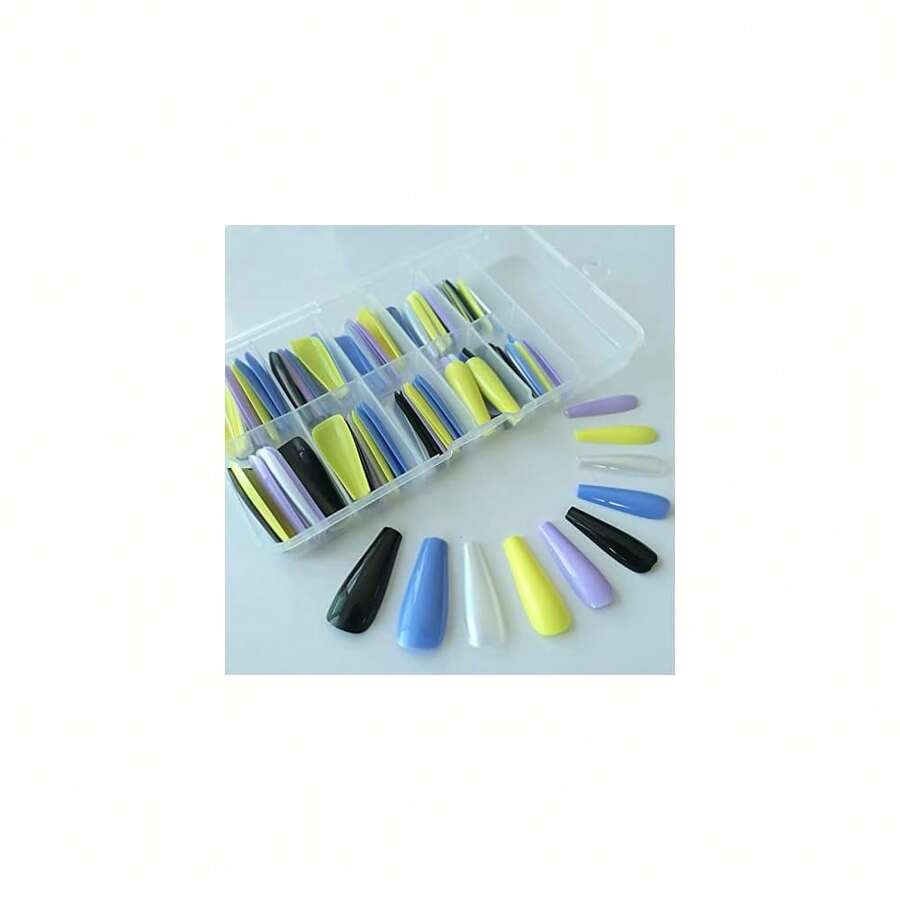 Press On Nails 100pcs Extra Long Ballerina Fake Nail Glossy Mixed Color Full Cover Acrylic Coffin False Nails For Women Fgirl DIY Manicure Decoration{Inchcolor_nameinch:InchMixedColorDinch} - 混合顏色D - 查看 1