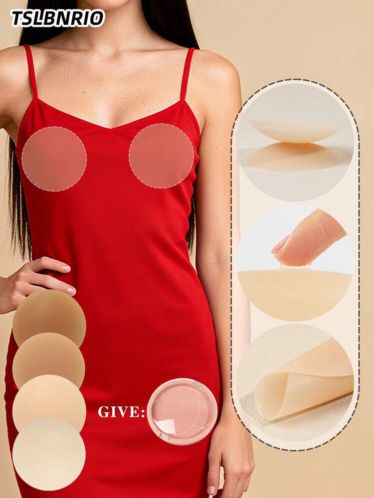 2/4/6pcs Reusable Silicone Nipple Covers, Strapless Invisible Self-Adhesive Breast Petals, Convenient Gift Box, Women Lingerie Accessories To Prevent Nipple Protrusion - Multicolor - View 2