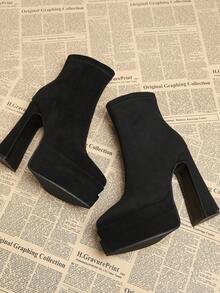 2026 Spring/Autumn New Elegant Black & Brown European Style Boots For Women, Thick Heel Super High Heel Pointed Toe Fashion Ankle Boots For Autumn/Winter - Black - View 4