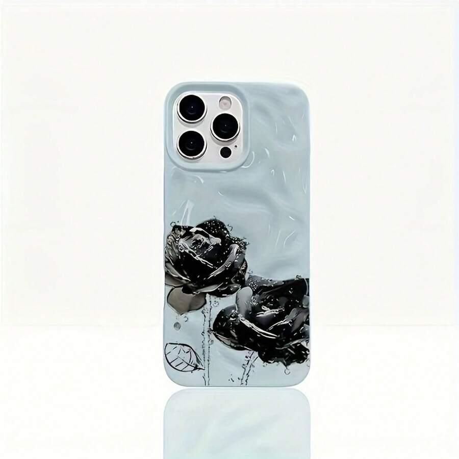 Teléfono con patrón de meteorito negro, adecuado para las series 11, 12, 13 Pro, 14, 15, 16 Plus, hecho de material suave de TPU arrugado 3D con dopamina, resistente a caídas de alta gama - azul claro - Ver 1