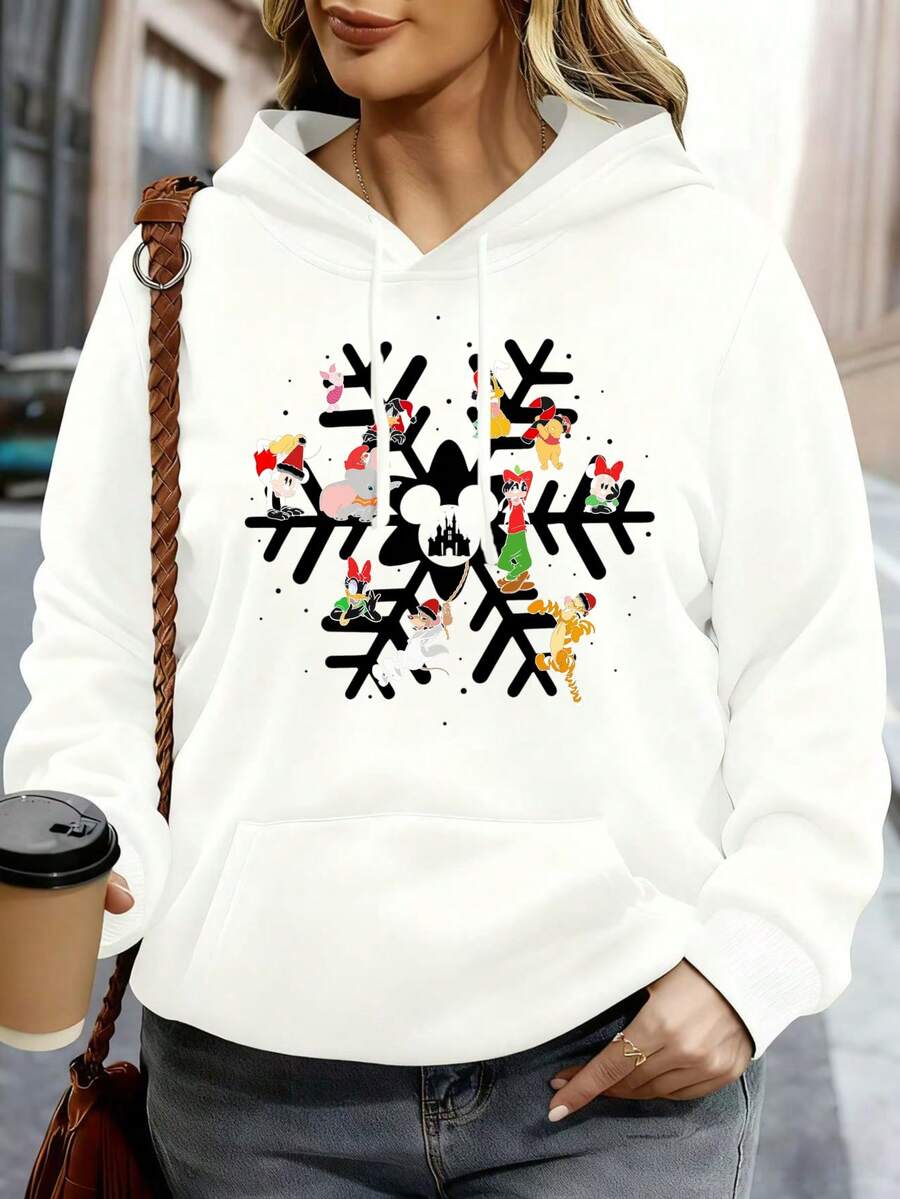 Disney Hoodie White Mickey Mouse Snowflake Print Christmas Holiday Wear - 白色 - 查看 1