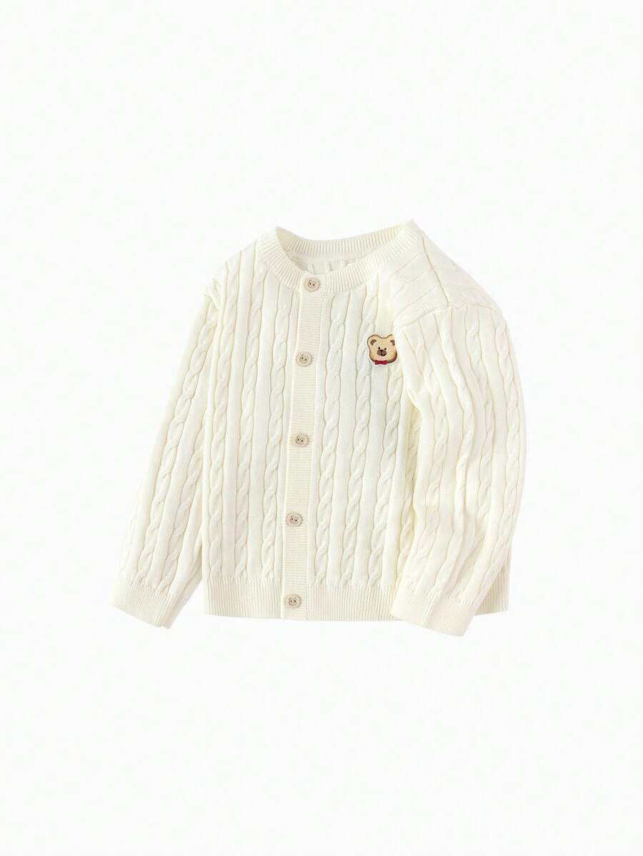 Balabala 2025 Baby Knitted Cardigan, Toddler Boys' Cable Knit Sweater - Soft & Comfortable Daily Warm Layer - Off-white - View 1