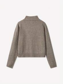 MORI Women's Spring/Autumn New Knitted Cardigan, Casual Minimalist Style, Round Neck Ribbed Detail, Single-Breasted, Fitted Thick Fabric Open Cardigan, Brown Top, Elegant Ladies Blouse, New Year Ladies Sweater - Brown - View 7