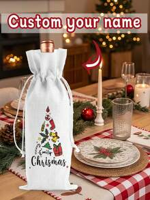 1pc/5pcs/8pcs Customized Linen-Like Fabric Wine Bag, Christmas Wine Gift Bag, Personalized Wine Bottle Cover, Reusable Christmas Wine Bottle Sleeve, Suitable For Christmas, Wedding, Birthday, Holiday Party, Housewarming, Storage - Multicolor - View 15