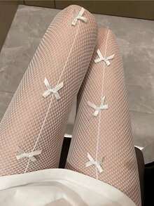 1PC Of White Bow Stockings Pantyhose - trắng - Xem 2