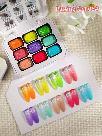 AiFer Seri Kutek Gel Titik-titik 9 Warna, Gel Berwarna Semi-Padat Populer dengan Saturasi Tinggi, Cocok untuk Kuku di Salon Kuku