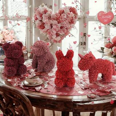 1 pezzo Stampo in silicone per candele a forma di animali rosa, come coniglio, orso, unicorno, cane, per realizzare artigianalmente sapone, resina, gesso, decorazioni per San Valentino e regali fatti a mano creativi