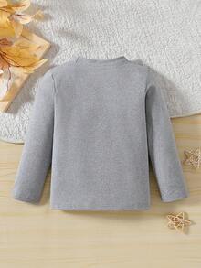 Girl's Classic Solid Color Warm Crew Neck Base Layer Top, Versatile Long Sleeve, Everyday Wear - Grey - View 2