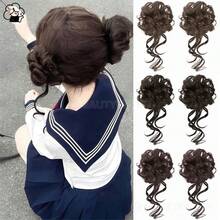 女士长胡须卷发发带假发，龙须发带，发髻造型工具，卷发发髻，自然蓬松，轻松打造双发髻 - 彩色 - 查看 1
