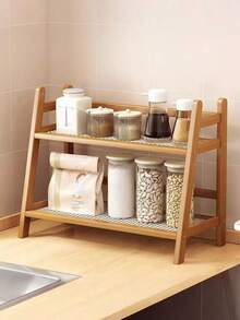 1件装竹制厨房收纳架，可折叠台面整理架，小型家用多功能收纳架/杯架，茶水咖啡吧台架，圣诞礼物，房间装饰摆件