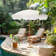 7ft Beach Umbrella Outdoor Patio Umbrella With Fringe & Sand Anchor, Outdoor Patio Heavy Duty Windproof Portable Tassel Umbrellas For Sand With Push Button Tilt & Carrying Bag, UPF 50+-Local Delivery - White1 - 查看 8