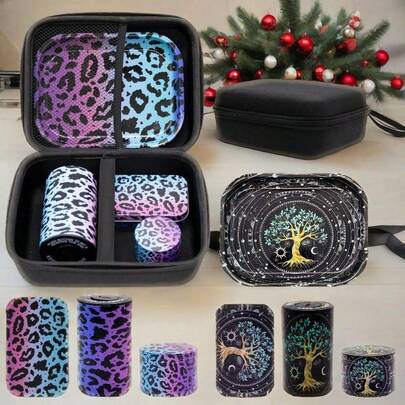 大容量EVA收纳盒，彩色豹纹设计，包含托盘和真空管配件，可收纳多种吸烟设备，方便居家使用和户外携带，是派对、节日和情人节的理想之选。