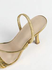 Sandale cu toc înalt stiletto aurii pentru femei, vârful pătrat, stil petrecere sexy, minimaliste, confortabile, cu toc înalt, măgulitoare și alungitoare