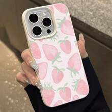 Funda para teléfono con diseño de fresas, compatible con teléfonos ,  17,  16 Pro Max,  15 Pro Max,  13 y  12. Fabricada en TPU con textura de cuero, ofrece protección contra golpes y caídas. Un regalo ideal para familiares, amigos, amantes del verano, parejas, cumpleaños y cualquier persona que adore las fresas. - Blanco - Ver 3