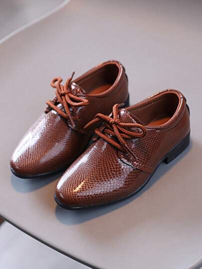 1 Pair Boys' Vintage Crocodile Embossed Pointed Toe Flat Shoes, Suitable For Casual, Formal, Party Wear, Spring/Autumn