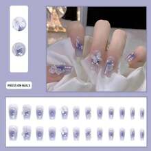 Press On Nails Purple Medium Fake Nails Tips Full Cover Gradient False Coffin Butterfly Nails For Women And FFgirls 24PCS{Inchcolor_nameinch:InchNails-16inch} - 釘子-16 - 查看 6