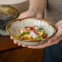 2pcs Handmade Ceramic Dessert Plates, 5.8 Inch Ceramic Flower Shaped Fruit/Salad Plates - Multicolor - View 2