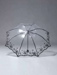 Floral Pattern Transparent Umbrella, Suitable For School, Office, Home, Travel, Back To School Supplies, Umbrella, Suitable For Men And Women, Durable Construction - Multicolor - View 2