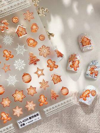 1个5D圣诞雪花美甲硅胶模具，圣诞树雪花麋鹿雪人手套形状模具模板凝胶印花模板美甲雕刻模板配件工具，美甲沙龙，DIY手工美甲饰品