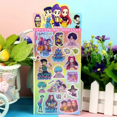 5/10 piezas Pegatinas aleatorias de grupo de cazadores de brujas de K-Pop de dibujos animados, calcomanías impermeables para cuadernos, papelería, teléfonos, botellas de agua