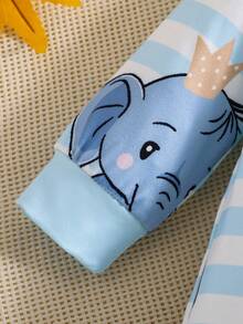 2件套新生儿可爱动物数码印花长袖连体衣+帽子，婴儿连体衣，可爱休闲舒适，适合所有季节 - 藍白色 - 查看 4