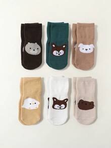 6 双幼儿卡通动物图案防滑袜子，春秋款，婴儿/儿童男童/女童 - 彩色 - 查看 10