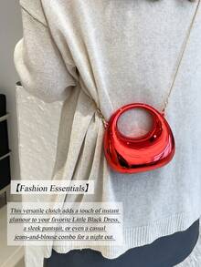 Mirror Acrylic Crescent Moon Box Handbag, Oversized Crescent Bag, Fashion Versatile Chain Shoulder/Crossbody Purse, Phone, Lipstick, Earphone Storage, Valentine's Day Gift, Comfortable And Fashionable, Stylish Handbag, Personalized Gift Choice, 2025 Accessory, Fashionable Style Suitable For All Occasions, Affordable Luxury Feel, Rebellious Party Bag, Perfectly Suitable For Parties, Weddings, Balls, Dinners/Banquets, Elegant Ladies Bag, Party Bags,Perfect For Party Wedding Prom Dinner/Banquet Matching With Holiday Party Dress Evening Dress & Sequin Dress Can Be Used As Valentine's Day, Thanksgiving, Halloween,Christmas Gift. - 紅色 - 查看 2