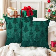 Juego de 2 Fundas de Almohada Navideñas, Tamaño 45x45cm, Decoracion Navidad con Diseño de Árbol de Navidad, Fundas para Cojines de Sala/Sofá/Dormitorio/Auto, Decoración de Hogar Navideña - Blanco - Ver 1