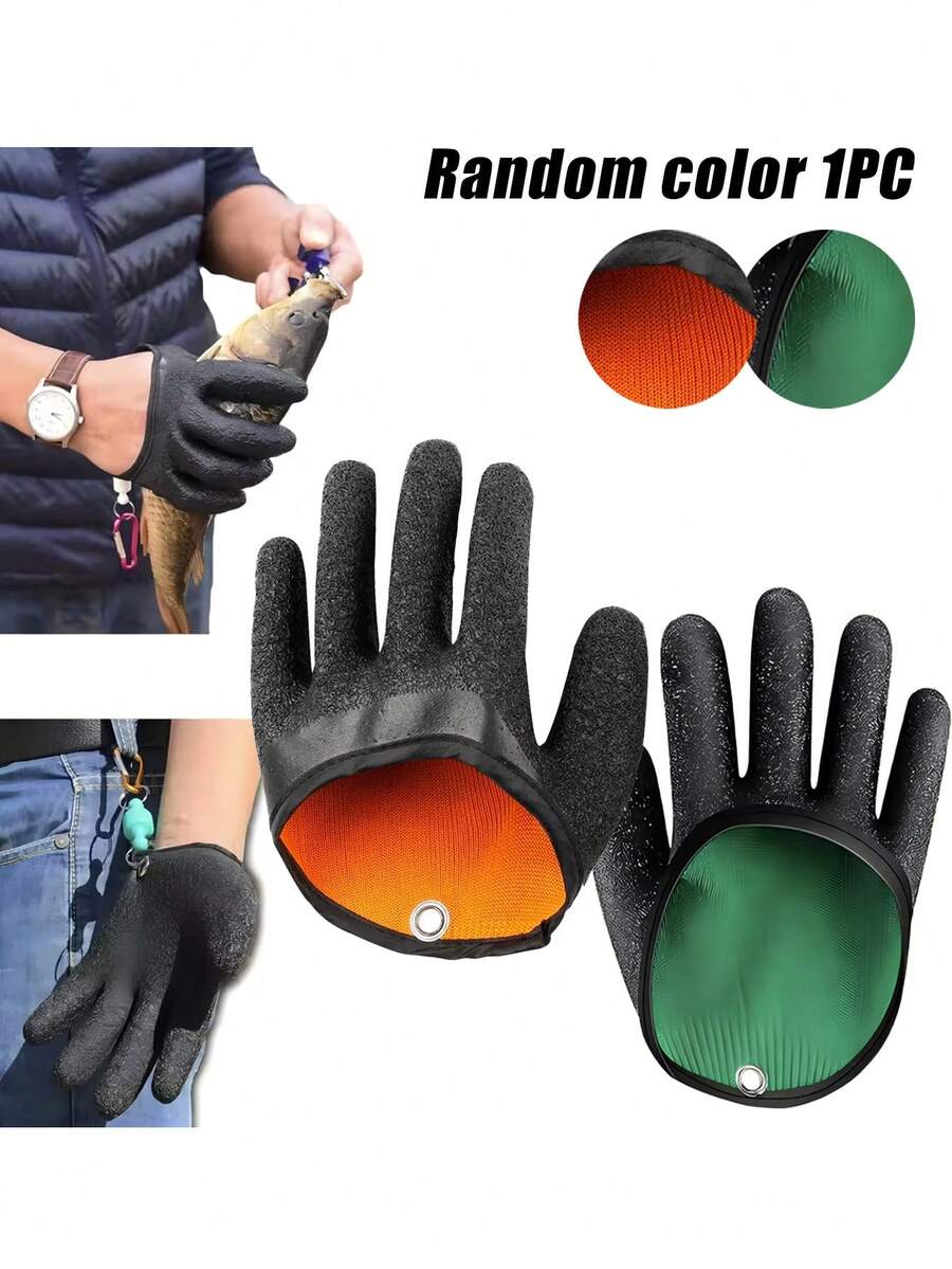 1 pieza Guantes para atrapar peces con imán, guantes antideslizantes para atrapar peces, guantes de látex para caza, accesorios de pesca, guantes impermeables y resistentes a cortes para proteger la mano, adecuados para mano izquierda y derecha - Negro - Ver 1