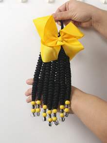 Braided Ponytails For Kids Box Braid Ponytail Hair Extension Synthetic With Bow , Beads In The End 1pc - Black - View 10