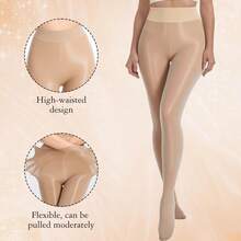Women's Shaping High-Waisted Shiny Leggings, Glossy Oil Shine Pantyhose,For Holidays, Parties, Date Nights & Everyday Wear,Local Delivery - 黑色*1+自然*1 - 查看 5