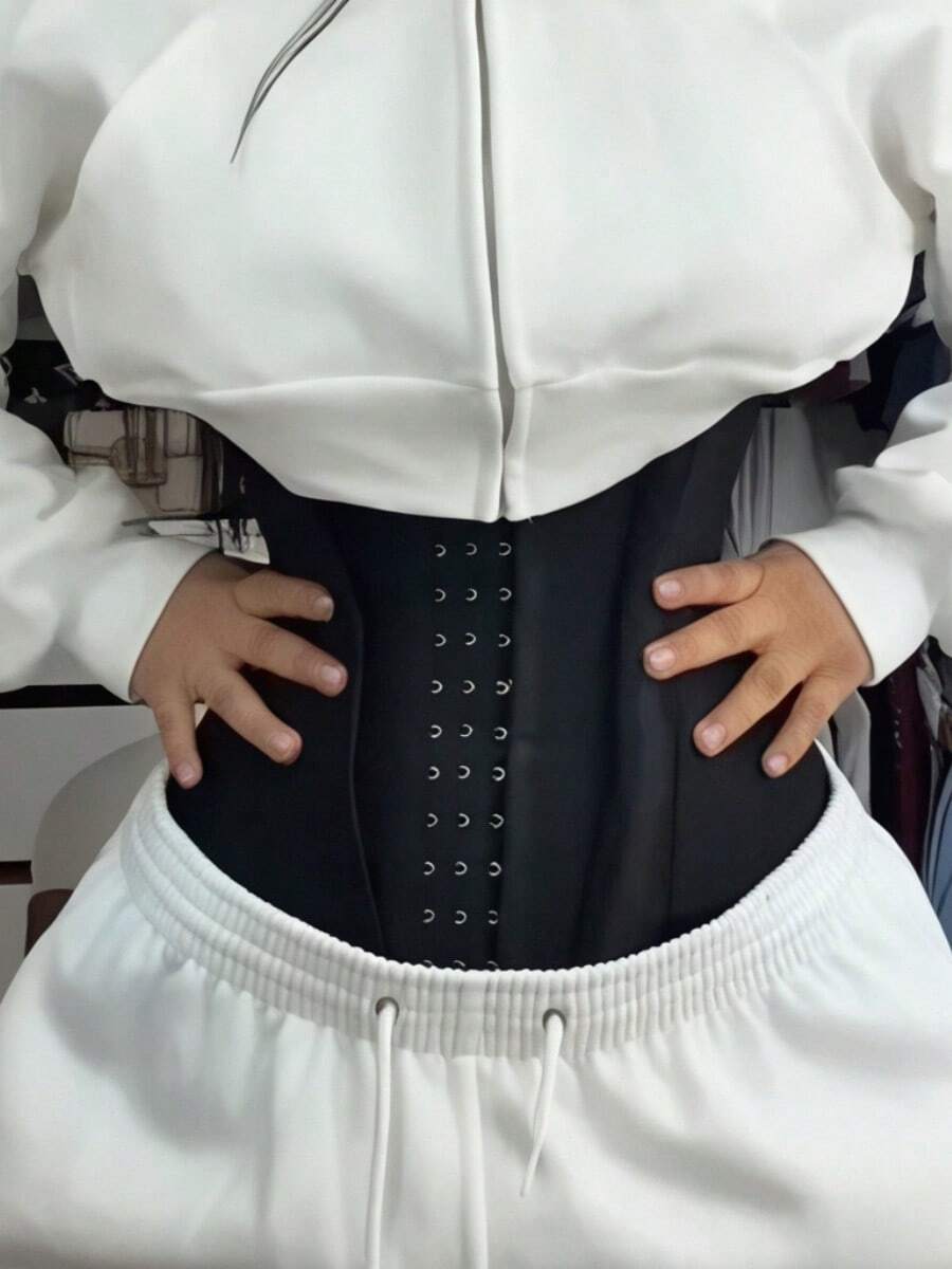 Women's Black Sports Waist Belt - 13-Bone Elastic Abdominal Control Belt, Breathable Mesh Design, No-Hem And Zipper Closure, Suitable For Fitness, Yoga And Posture Support, Strong Shaping, Adjustable Buckle System, Reinforced Stitching, Fitness Accessory, Workout Belt-Faja Para Mujer - 彩色 - 查看 1