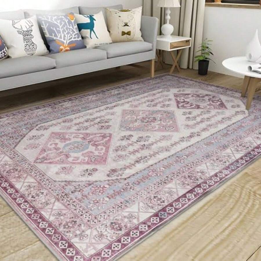 Alfombra bohemia clásico antideslizante alfombra grande para sala de estar alfombra envejecida alfombra plegable grande para sala de estar recámara comedor rosa 4 x 6 pies - 4x6 - Ver 1
