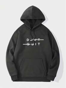 Zrgoth 男士标语印花抓绒连帽衫，街头风，秋冬款 - 深灰色 - 查看 4