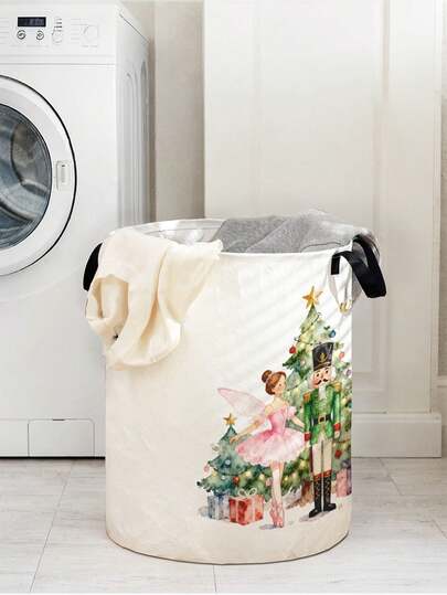 Panier de rangement rond pliable grande capacité avec poignée, motif sapin de Noël (1 pièce), multifonctionnel pour salle de bain, chambre, buanderie, jouets et rangement du désordre, panier à linge sale pliable, bac de rangement