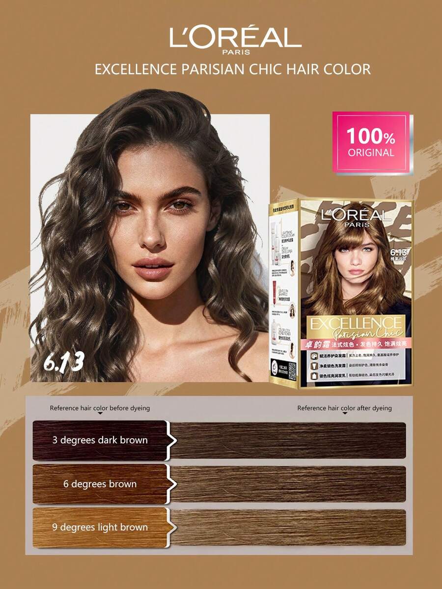 L'Oreal 巴黎风情染发剂，6.13，172毫升/5.82液盎司，完全遮盖白发，滋养秀发，使用方便，清新怡人香氛 - 6.13 - 查看 1